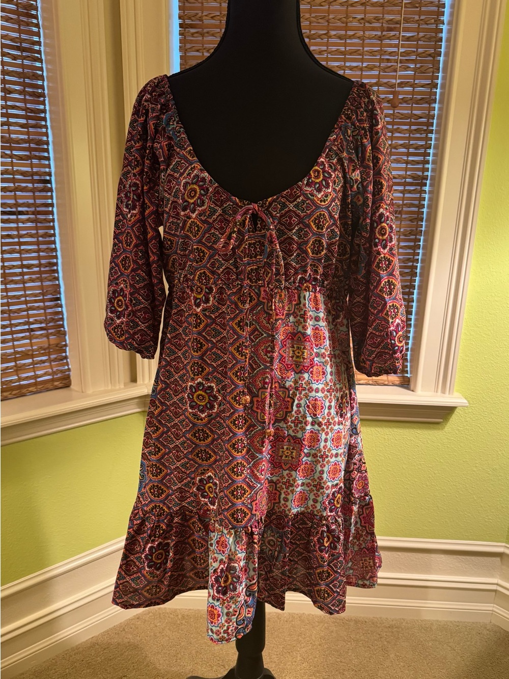 Bohemian Floral Mini Dress - Pink Multicolor